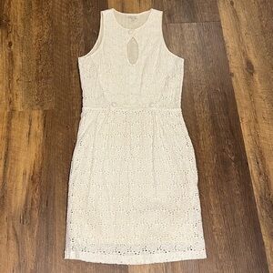 Walter eyelet lace dress womens size 8 cream silk lined classic pencil fit shift